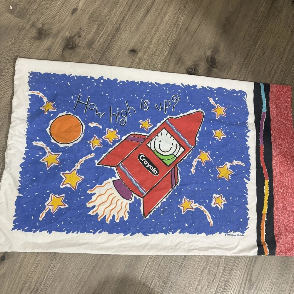 Vtg 1991 Crayola Cannon Cotton Blend Pillowcase 2-Sided Binney & Smith Swimming